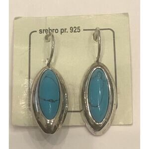 NWT Blue Faux Turquoise Teardrop 925 Sterling Silver Dangle Earrings